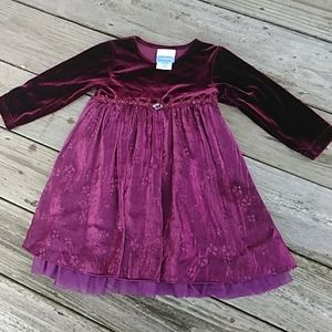 Cranberry velvet/satin dress  24M